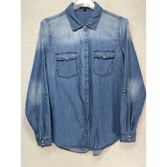 Earl Jean Tops - Earl Jean Women's Small Long Sleeve Pearl Snap Up 100% Cotton Denim Shirt